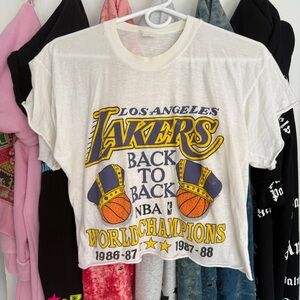 White vintage 80s Los Angeles Lakers NBA championship tee